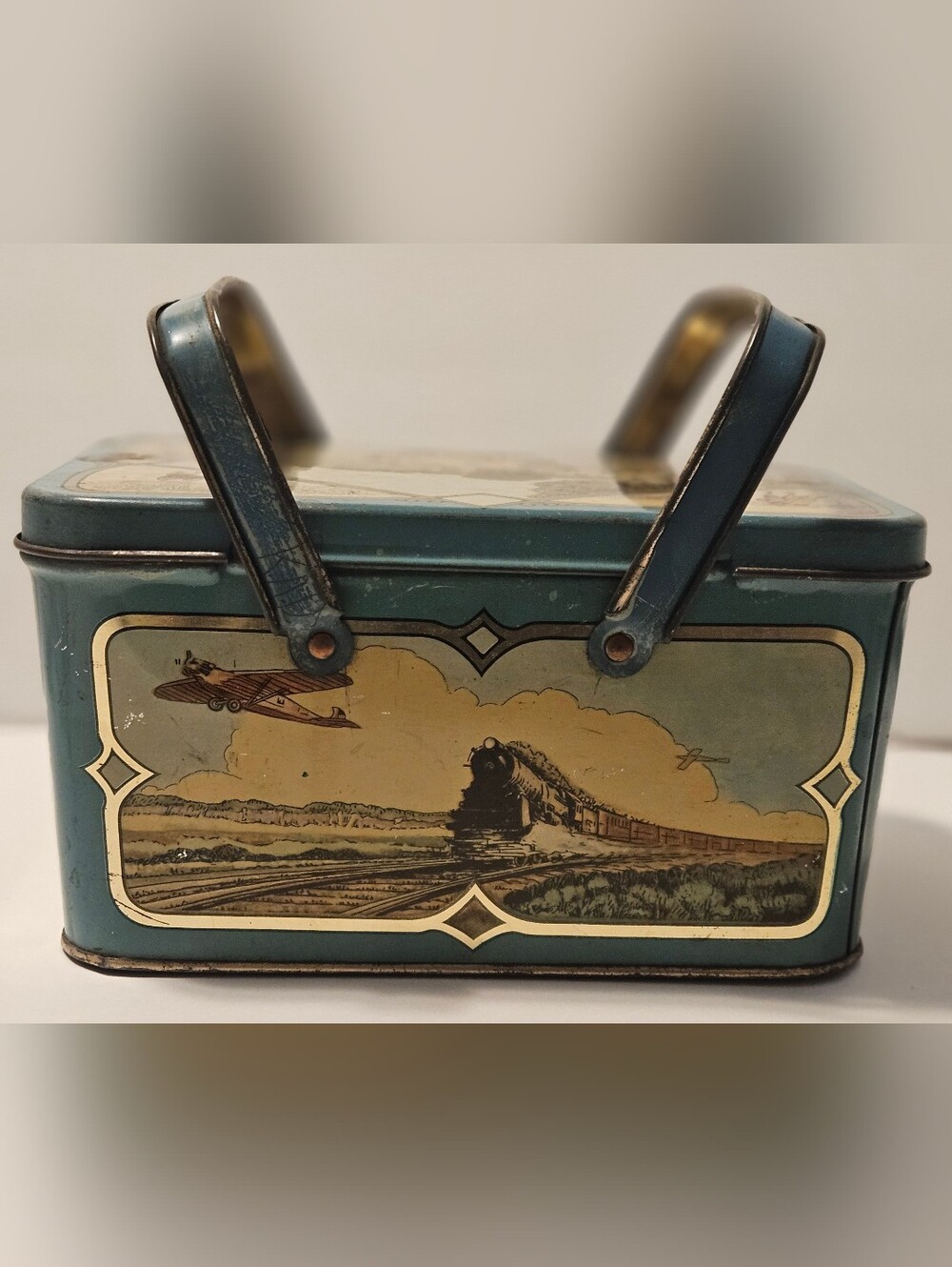 Rare 1920's Childrens Lunch Box Trains Zepplins Boats